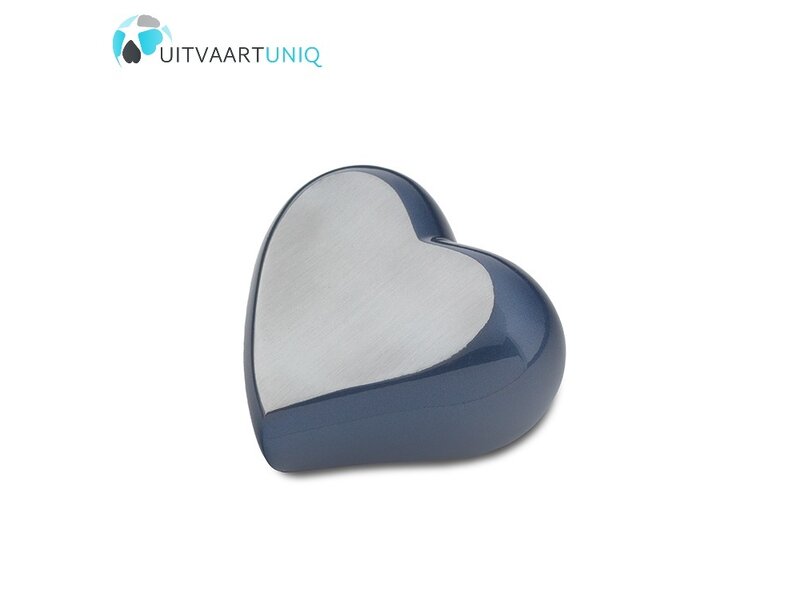 Mini urn hart zilver blauw - messing