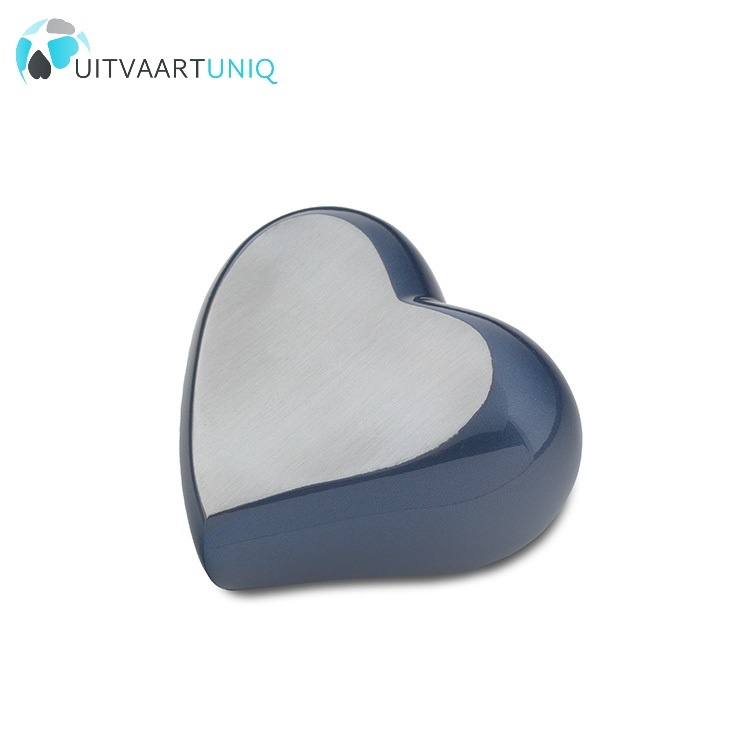  Mini urn hart zilver blauw - messing