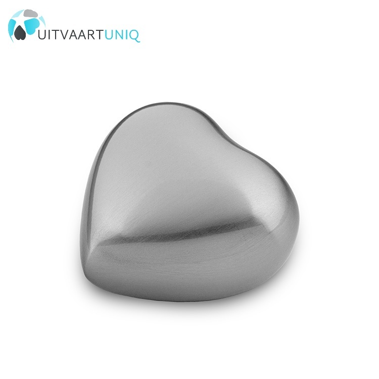  Hart urn mini rond zilverkleurig mat - messing