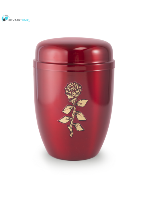 Bokaal urn rood met roos - staal