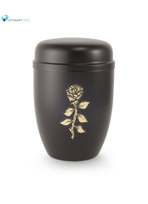 Bokaal urn zwart met roos - staal