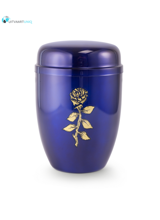 Bokaal urn blauw met roos - staal
