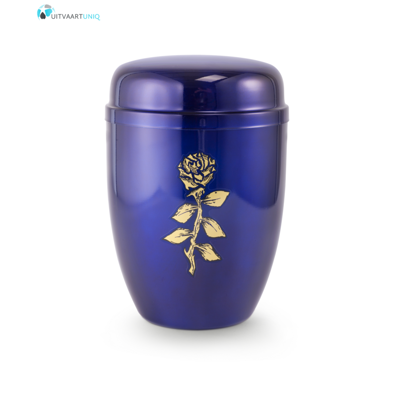 Bokaal urn blauw met roos - staal