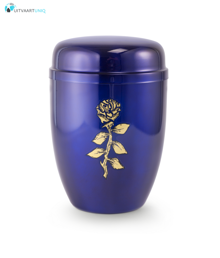 Bokaal urn blauw met roos - staal