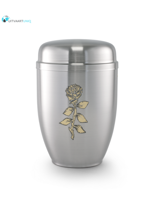 Bokaal urn zilver met roos - staal