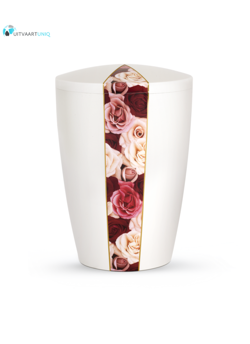 Urn wit parlemoer rozen  - bio