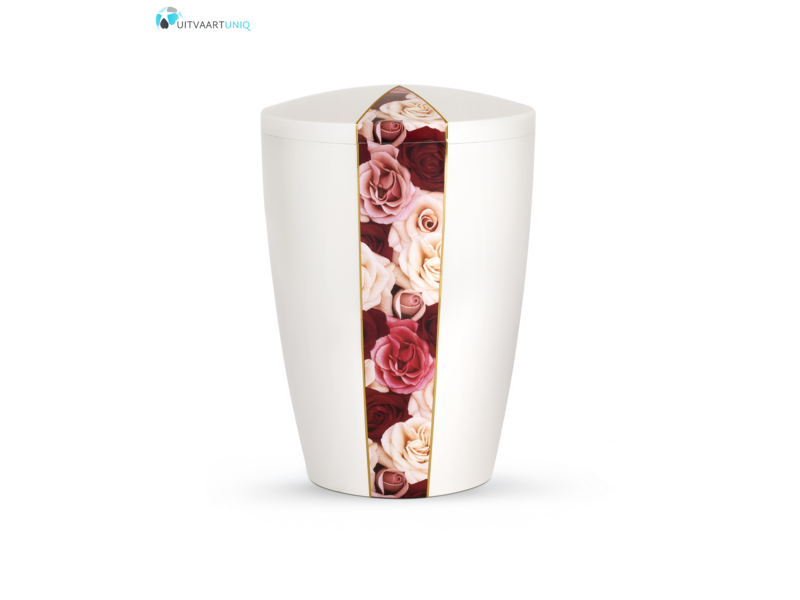 Urn wit parlemoer rozen  - bio