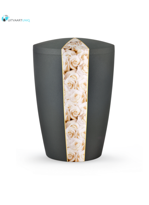 Urn antraciet fluweel witte rozen - bio