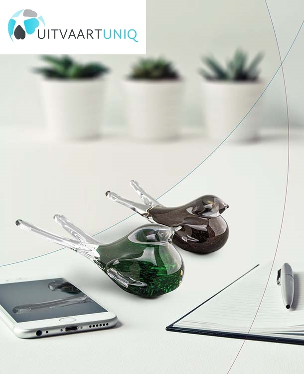 Kristalglazen Mini Vogel Urn Donkergroen