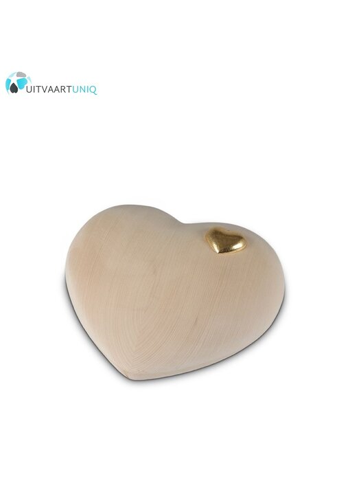 Hart urn mini - hout met klein gouden hart