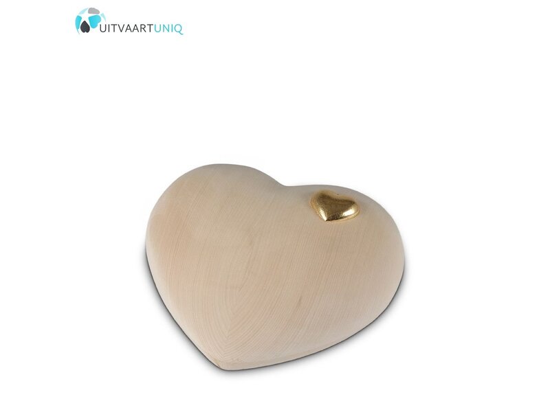 Hart urn mini - hout met klein gouden hart