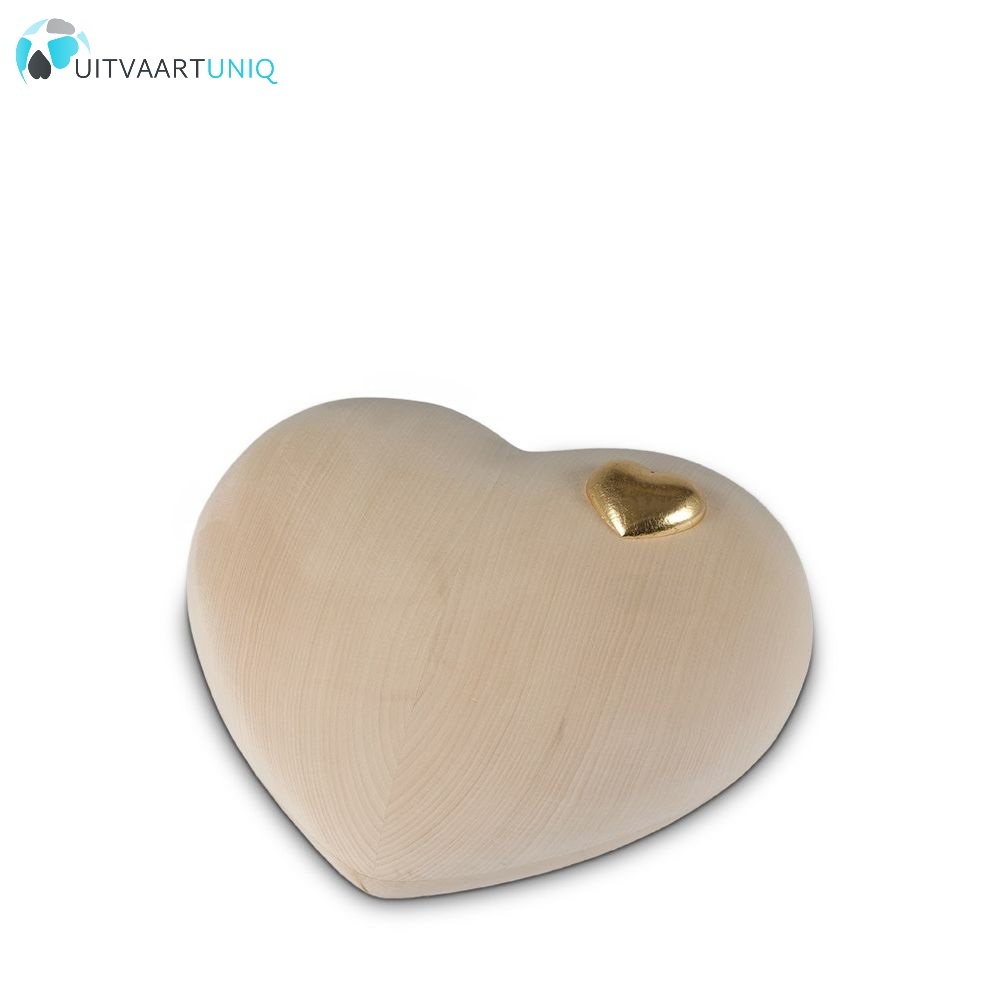  Hart urn mini - hout met klein gouden hart