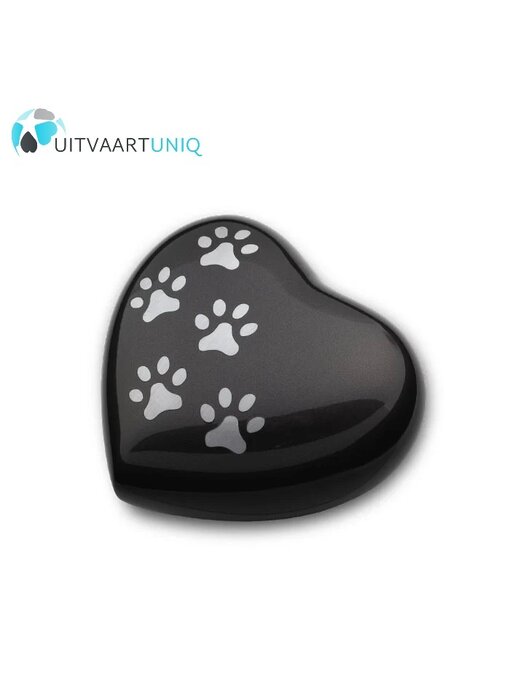 Dierenurn hart medium zwart met pootafdrukken - messing