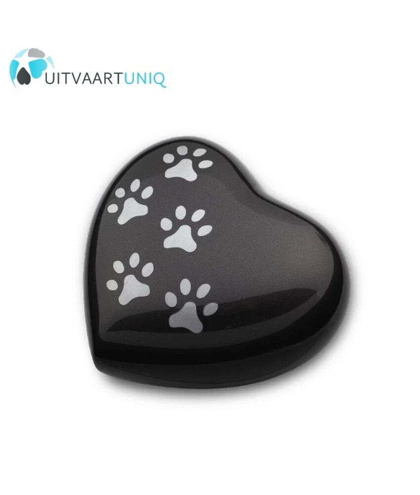 Dierenurn hart medium antraciet met pootafdrukken - messing