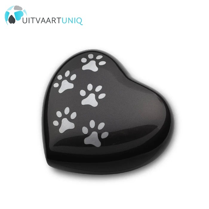  Dierenurn hart medium antraciet met pootafdrukken - messing