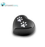 Dierenurn hart mini zwart met pootafdrukken - messing