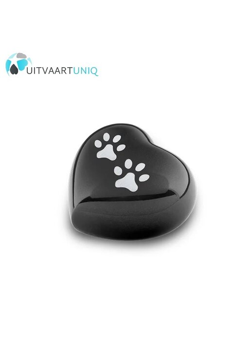 Dierenurn hart mini zwart met pootafdrukken - messing