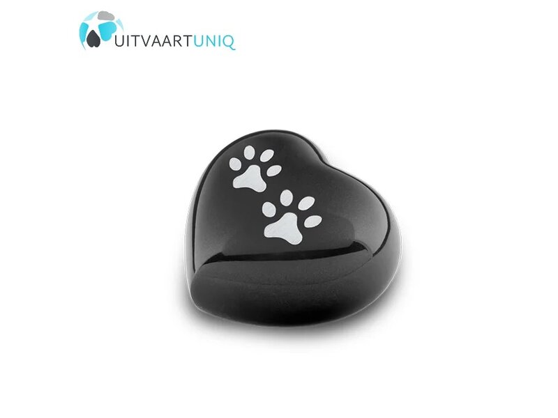 Dierenurn hart mini zwart met pootafdrukken - messing