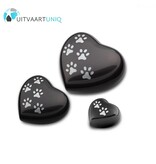 Dierenurn hart mini zwart met pootafdrukken - messing