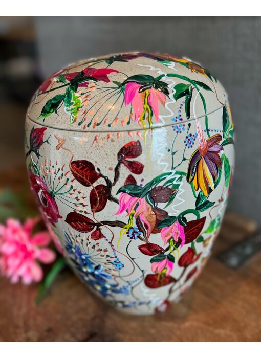 handbeschilderde urn bloemen