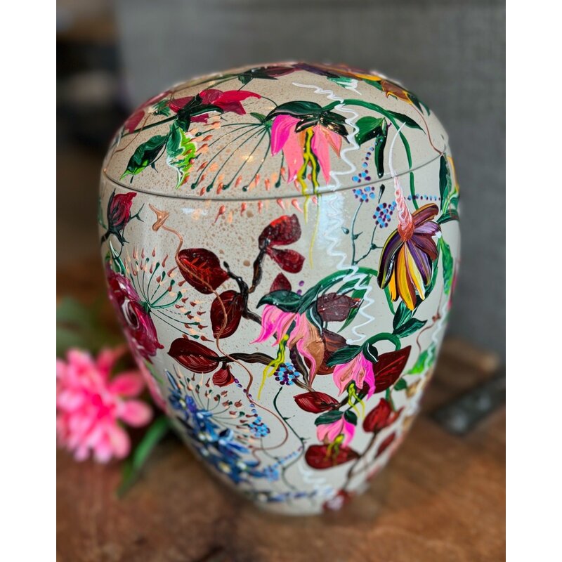 handbeschilderde urn bloemen