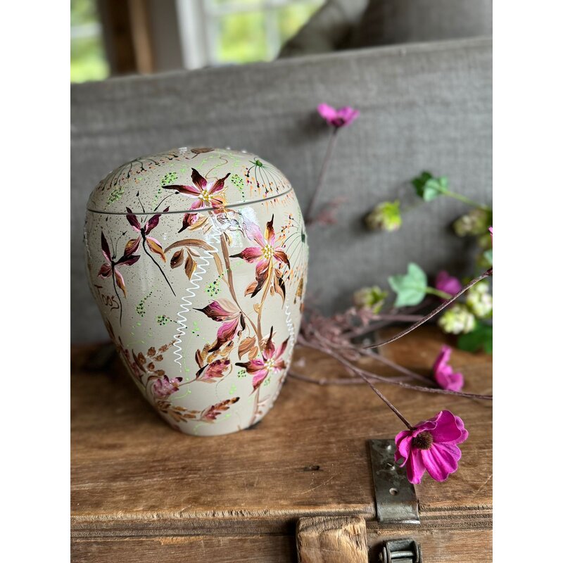 handbeschilderde urn bloemen 1