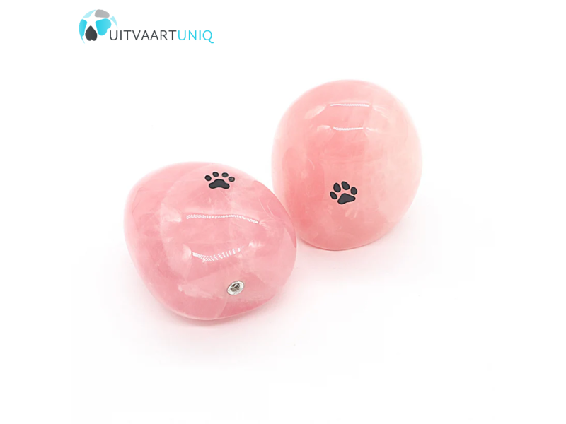 Edel-gedenk-steen staand Roze kwarts pootafdruk