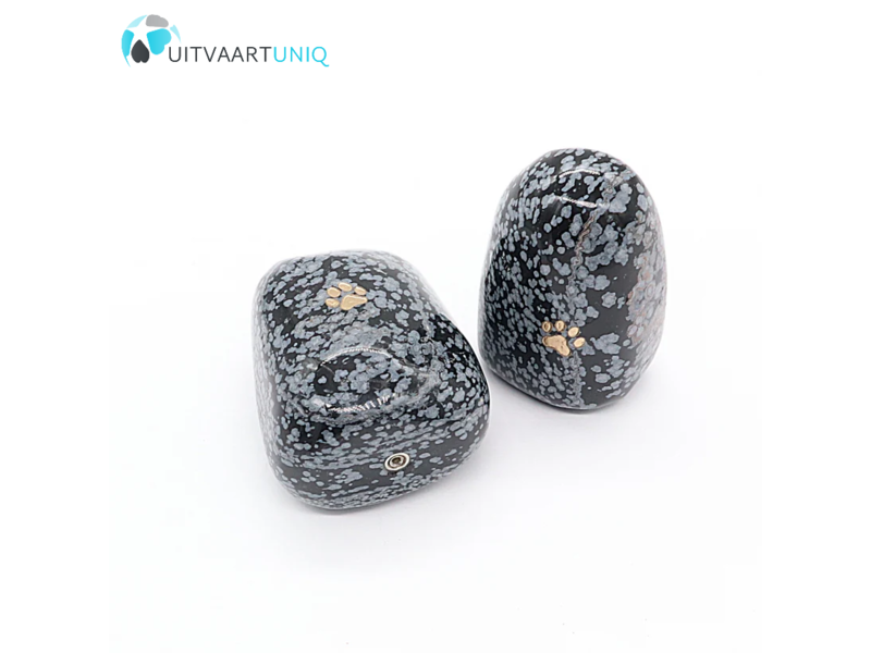 Edel-gedenk-steen staand Obsidiaan sneeuwvlok pootafdruk