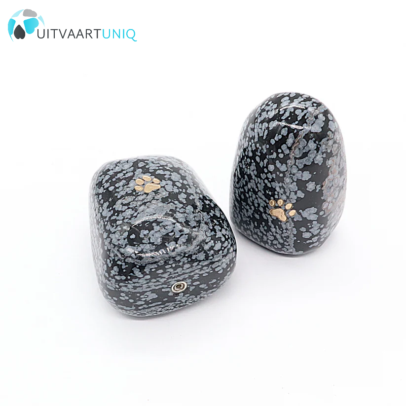  Edel-gedenk-steen staand Obsidiaan sneeuwvlok pootafdruk