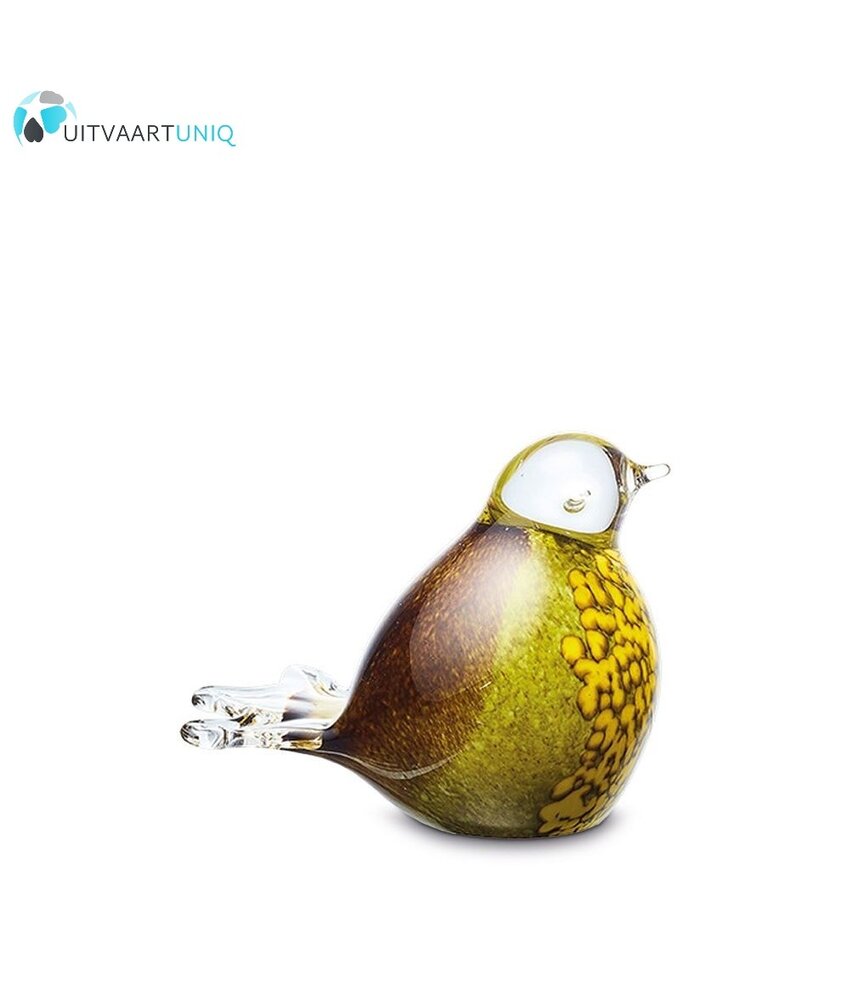 mini vogel urn glas bruin/geel