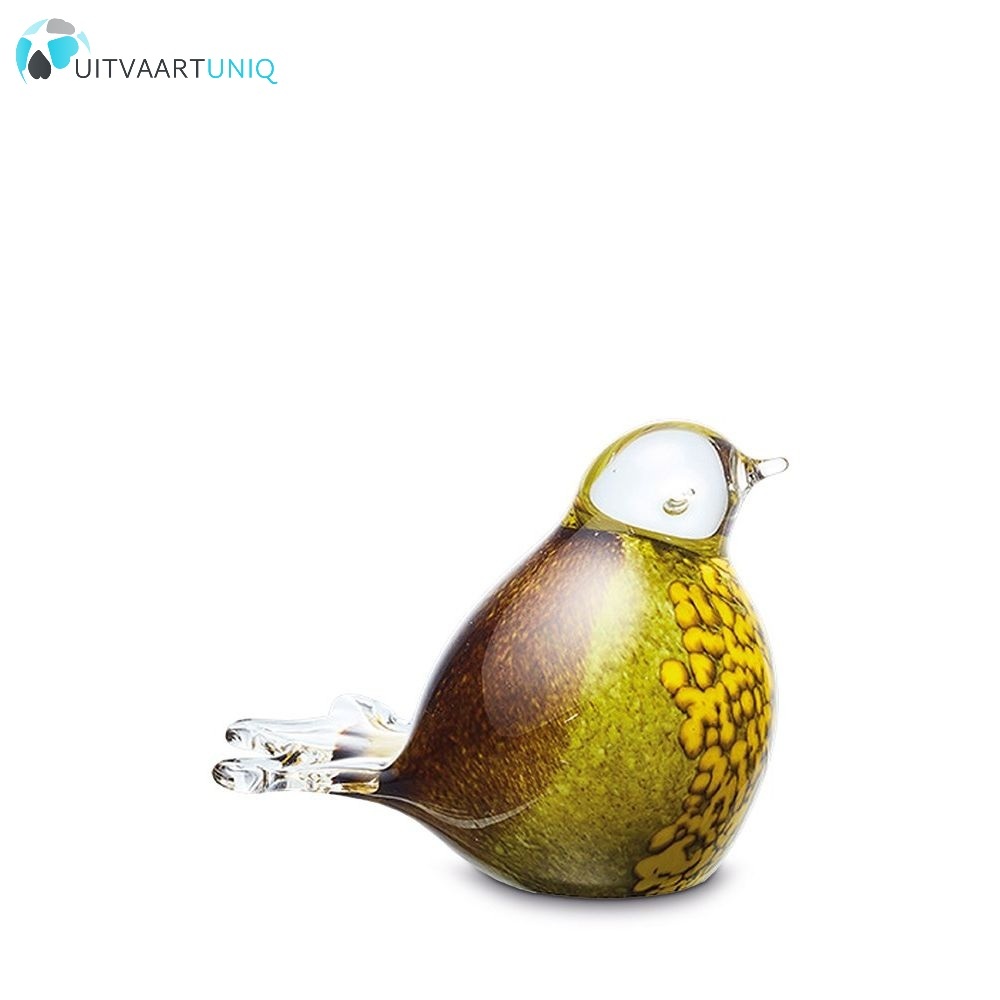  mini vogel urn glas bruin/geel