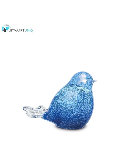 mini vogel urn glas blauw/wit