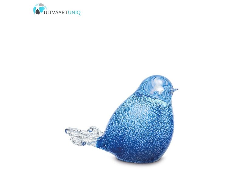 mini vogel urn glas blauw/wit