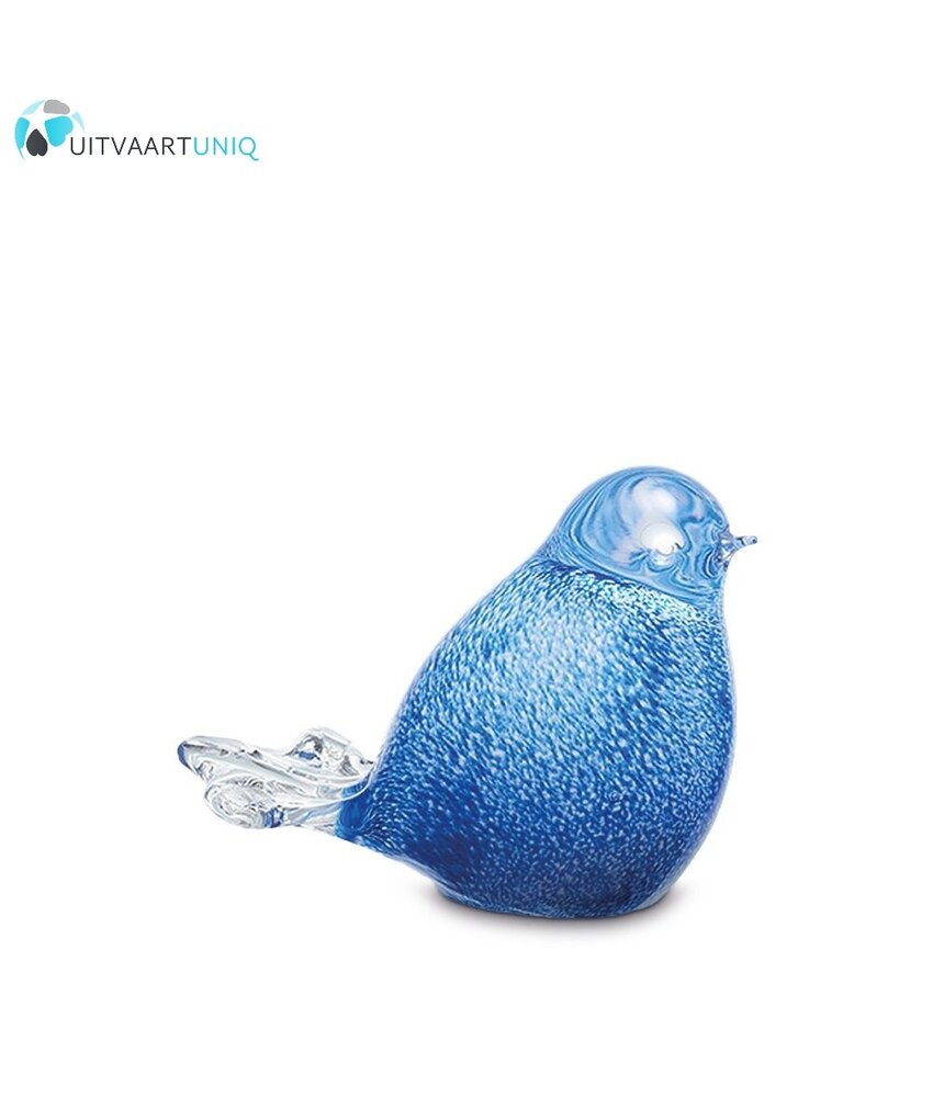 mini vogel urn glas blauw/wit