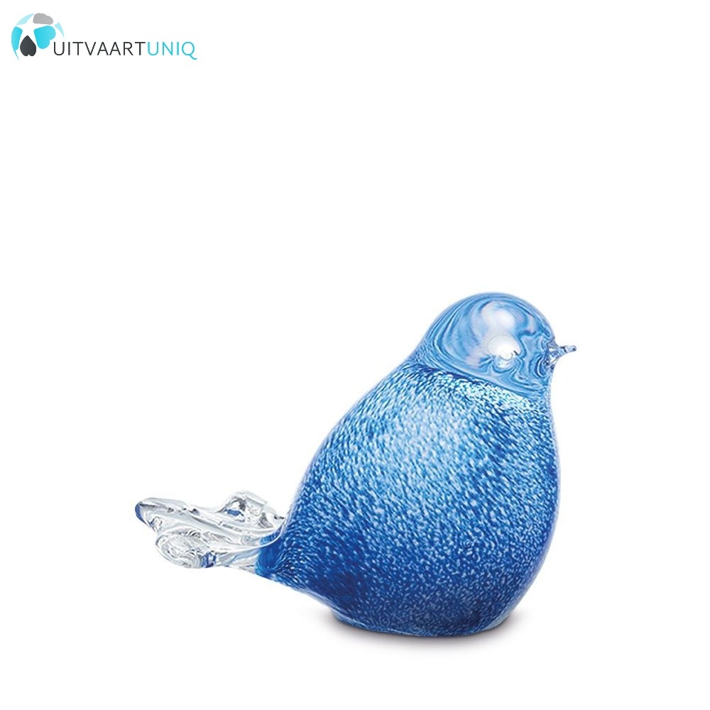  mini vogel urn glas blauw/wit