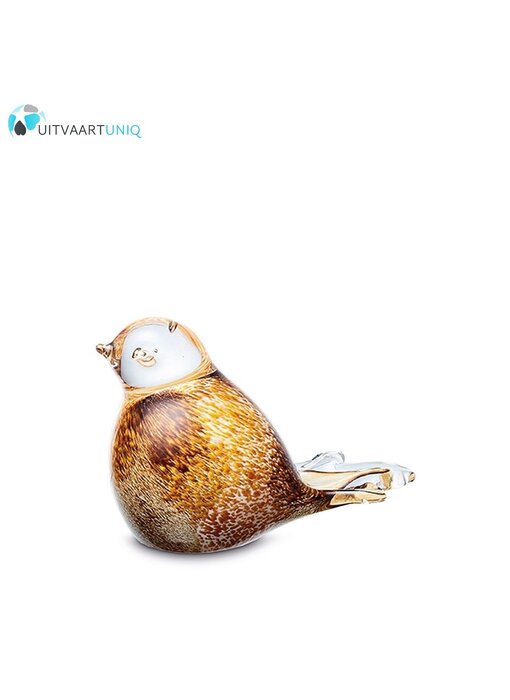 mini vogel urn glas bruin/geel/wit