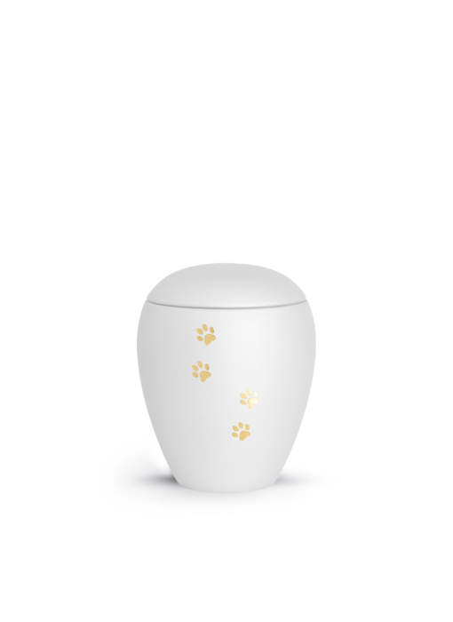 dieren urn fluweelwit met gouden pootafdruk 0.5L