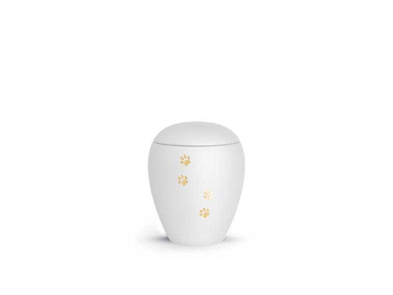 dieren urn fluweelwit met gouden pootafdruk 0.5L