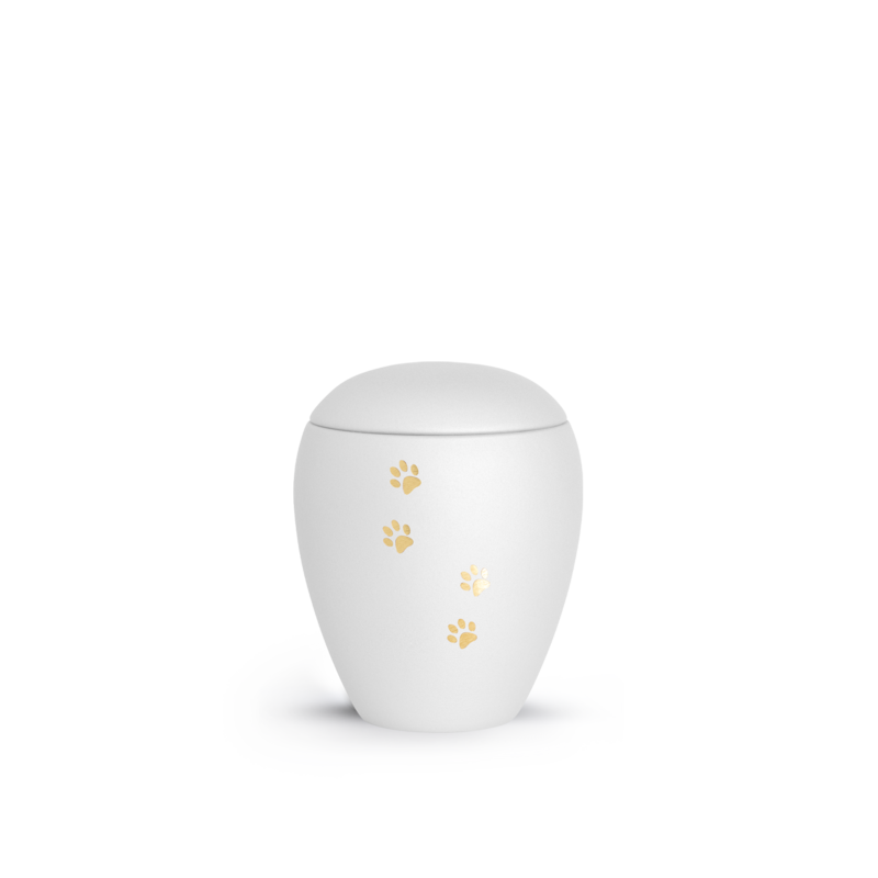dieren urn fluweelwit met gouden pootafdruk 0.5L