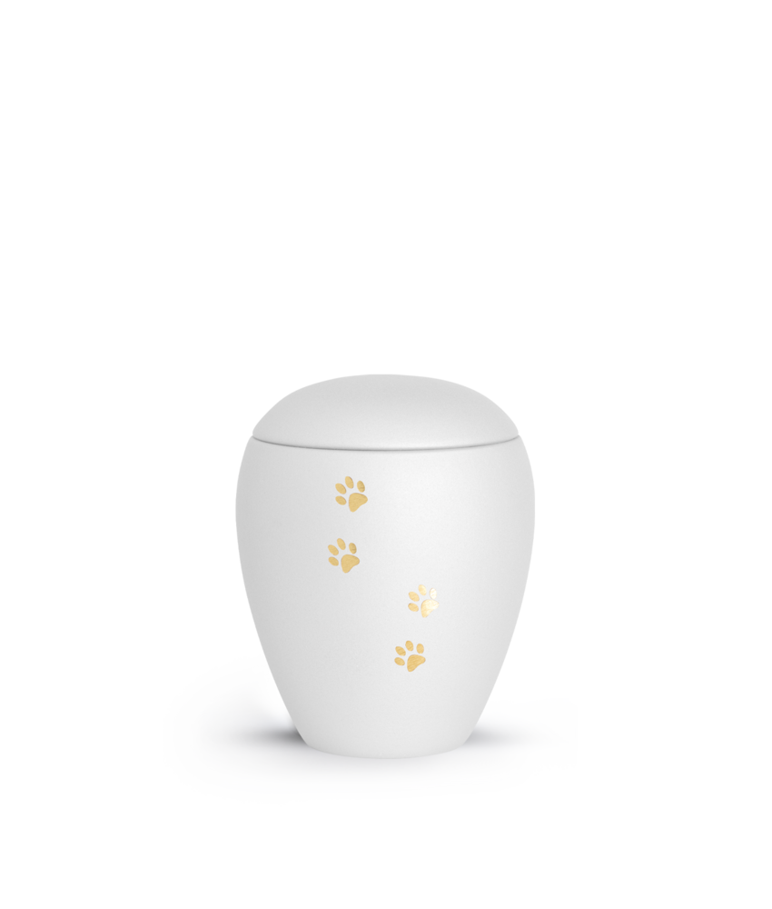dieren urn fluweelwit met gouden pootafdruk 0.5L