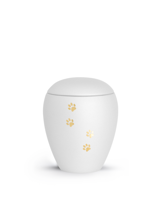 dieren urn fluweelwit met gouden pootafdruk 1.5L