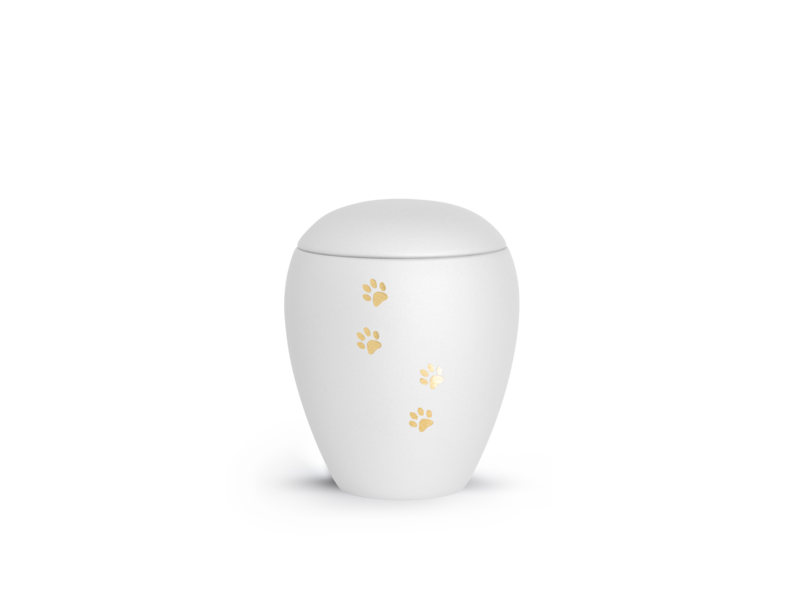 dieren urn fluweelwit met gouden pootafdruk 1.5L