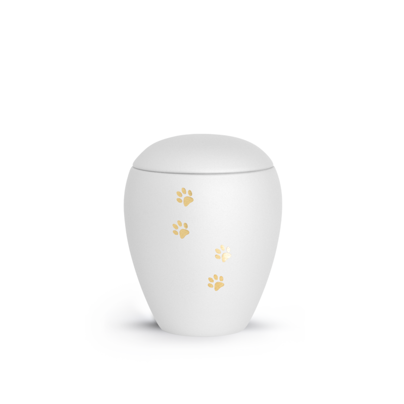 dieren urn fluweelwit met gouden pootafdruk 1.5L