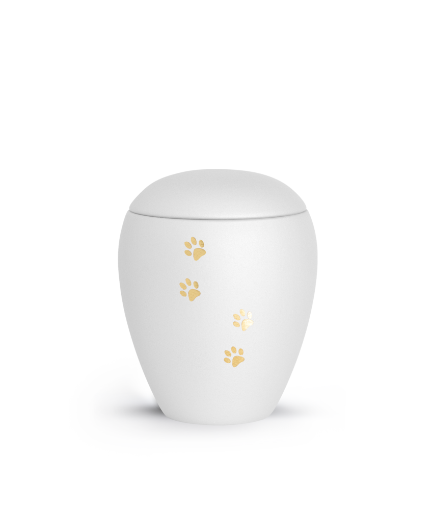 dieren urn fluweelwit met gouden pootafdruk 1.5L