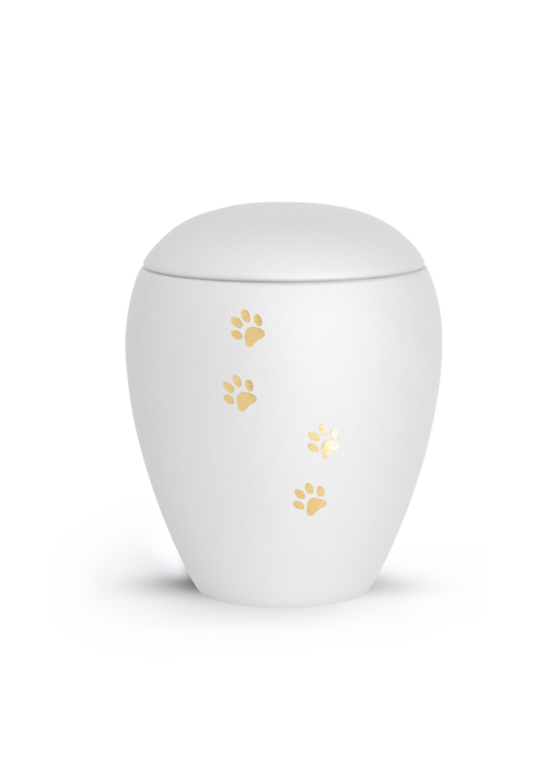 dieren urn fluweelwit met gouden pootafdruk 2.8L