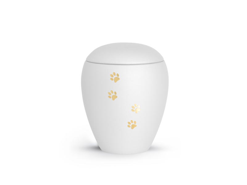 dieren urn fluweelwit met gouden pootafdruk 2.8L