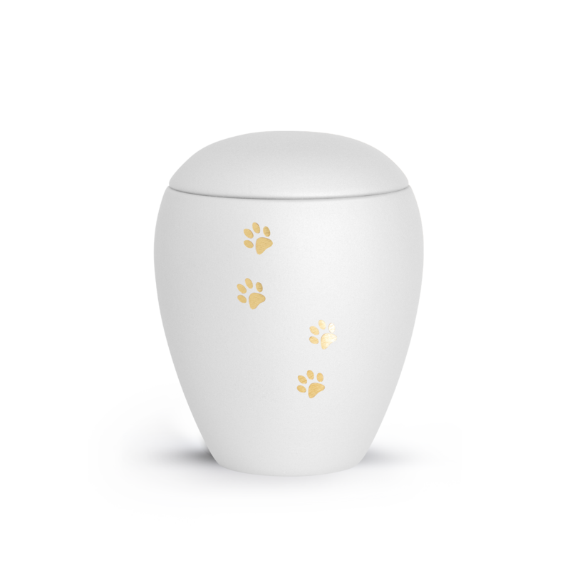 dieren urn fluweelwit met gouden pootafdruk 2.8L