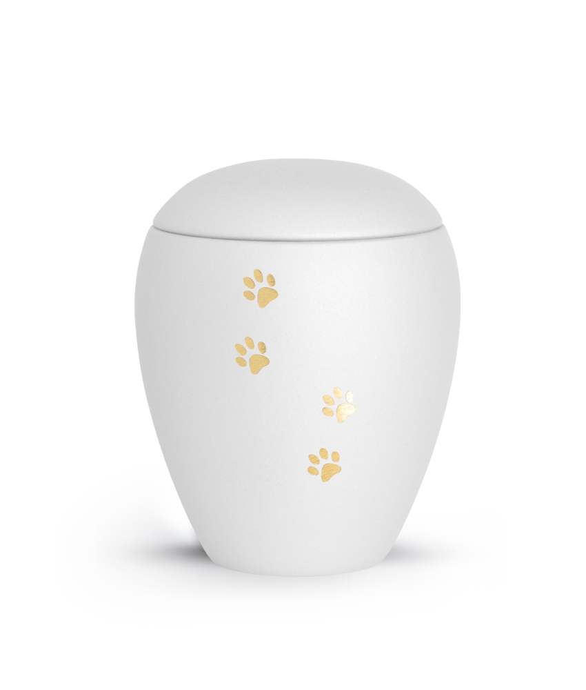 dieren urn fluweelwit met gouden pootafdruk 2.8L