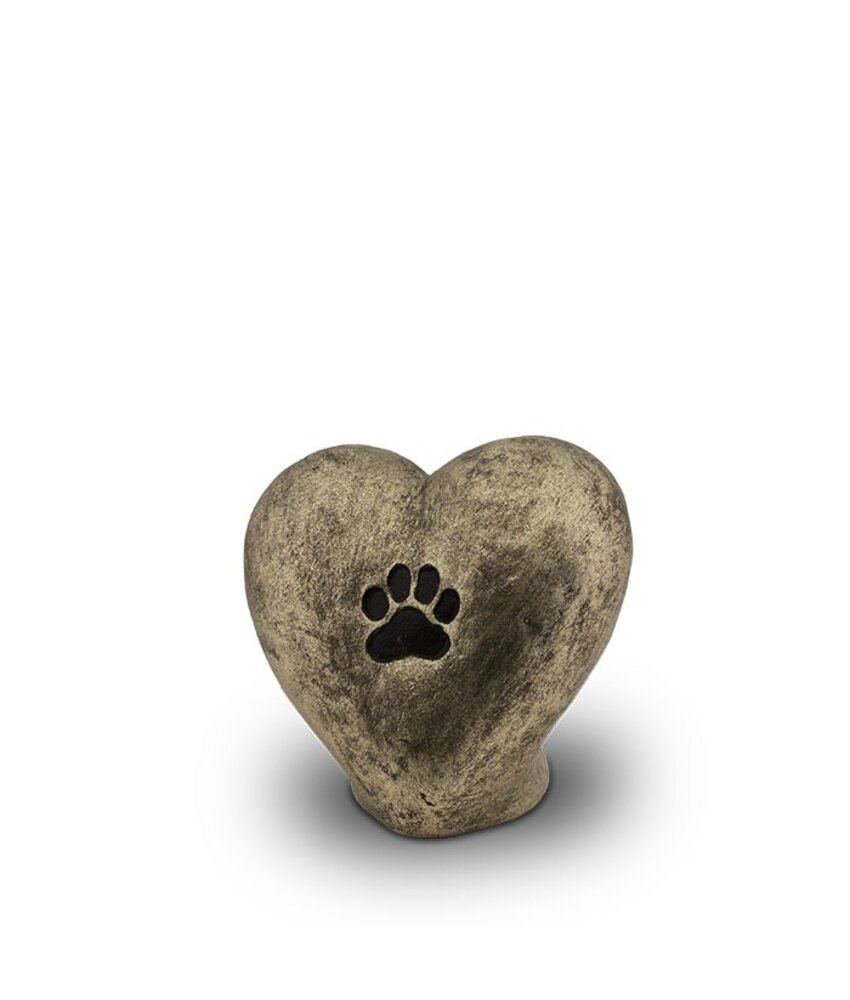 Mini dierenurn pootafdruk in hart staand - keramiek