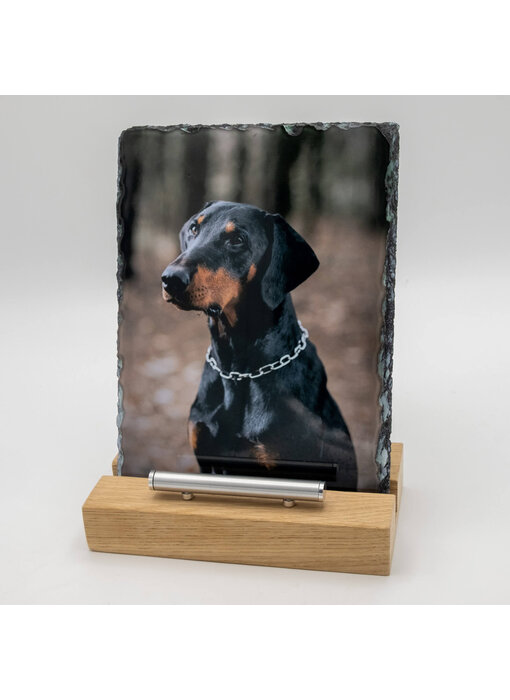 Rechthoekige Gedenktegel staand van Leisteen voor Huisdieren – Herinner je Huisdier met Foto en Tekst